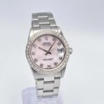 photo de Montre Rolex Datejust 31 mm pour femme, cadran en nacre rose, lunette en diamants