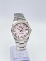 photo de Montre Rolex Datejust 31 mm pour femme, cadran en nacre rose, lunette en diamants